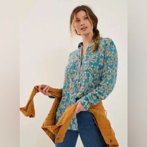Anthropologie Pilcro Leilani Blue Floral Paisley Button Down Shirt Sz S